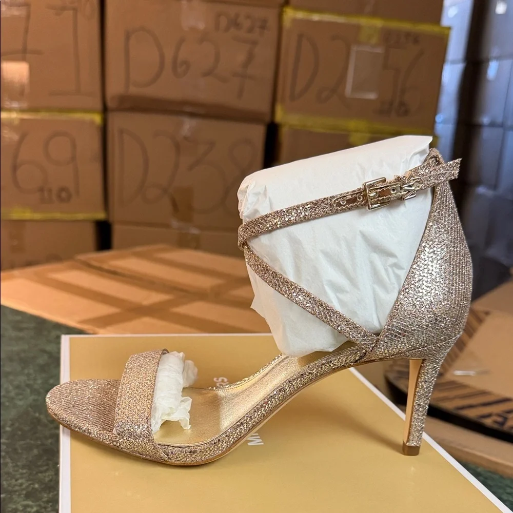 Michael Kors Rose Gold Glitter Strappy Heeled Sandals